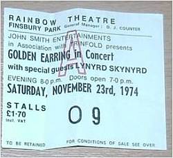 Golden Earring show ticket#O9 November 23 1974 London - Rainbow